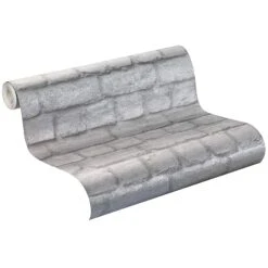 Rasch Kids & Teens III | 226751 | Imitation Pierre & Béton | 0.53 M X 10.05 M | Argent Métallisé -Maison Décorer Magasin 226751 roll 1