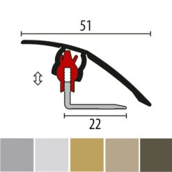 Küberit 786 FCS-718 | Barre De Seuil Striée Pour Parquet | Largeur:51 Mm | Épaisseur:3-23 Mm