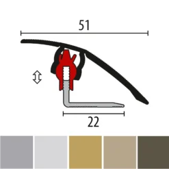 Küberit 786 FCS-718 | Barre De Seuil Striée Pour Parquet | Largeur:51 Mm | Épaisseur:3-23 Mm