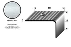 Nez De Marche | Cornière 50 Mm X 28 Mm | Inox Mat | Antidérapant R10 DIN 51130